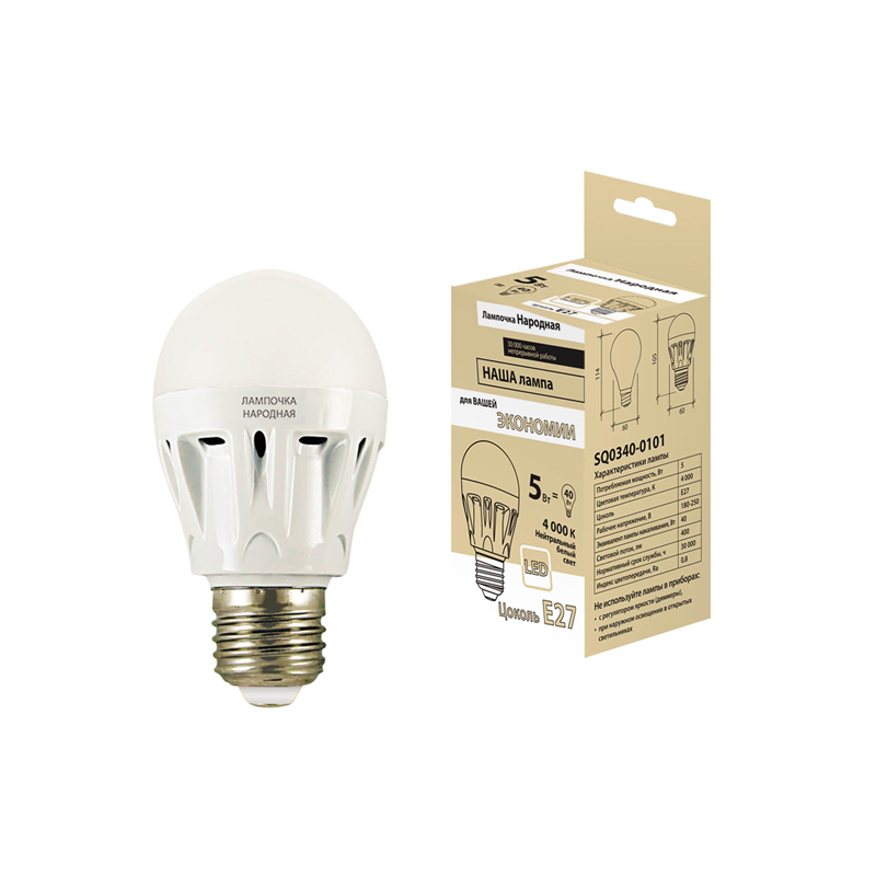 Лампа светодиодная TDM ELECTRIC Народная НЛ-LED-A60 5 Вт-4000 К-Е27 (60х105)