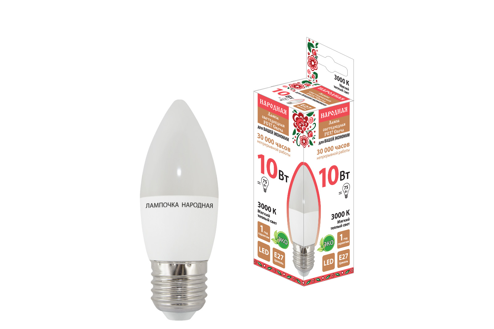 Лампа светодиодная TDM ELECTRIC Народная FС37-10 Вт-230 В -3000 К–E27