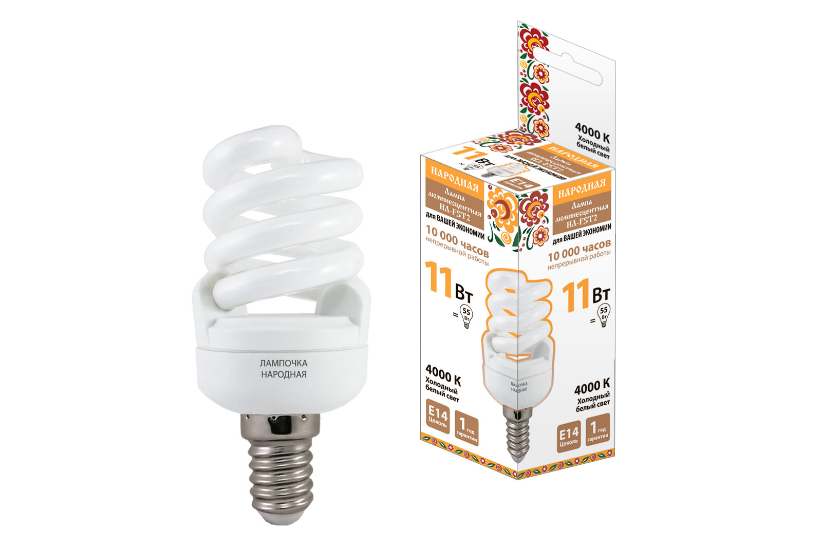 Лампа люминесцентная TDM ELECTRIC Народная НЛ-FSТ2-11 Вт-4000 К–Е14 купить с доставкой по РФ