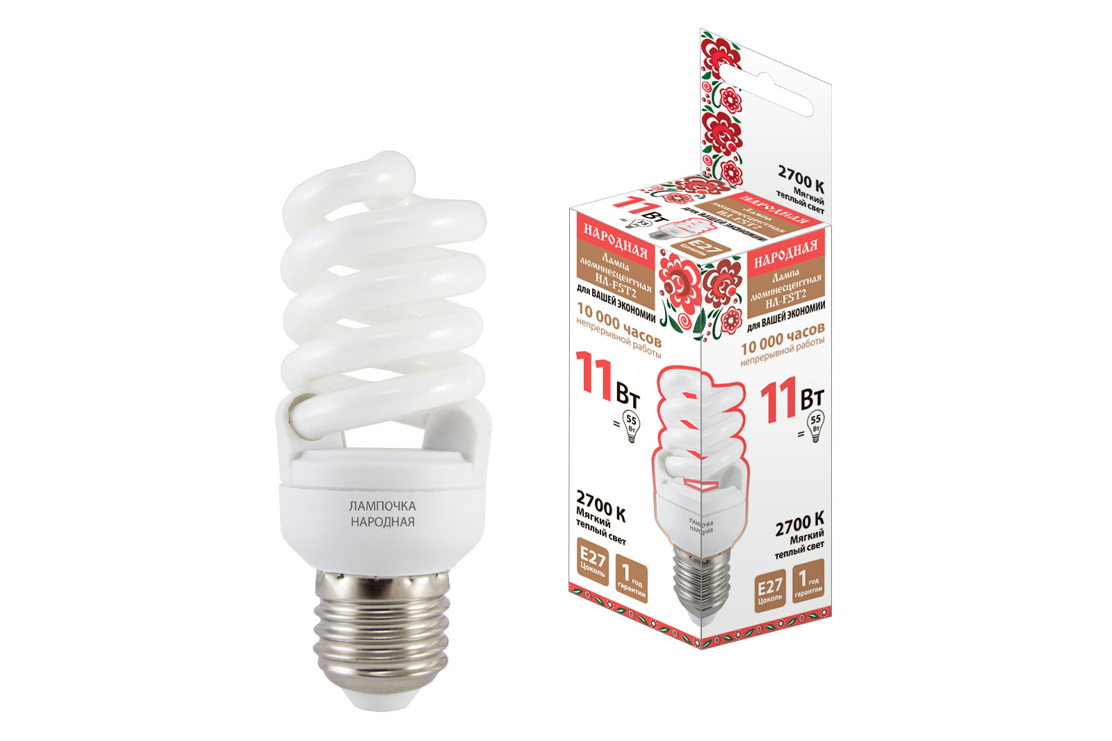Лампа люминесцентная TDM ELECTRIC Народная НЛ-FSТ2-11 Вт-2700 К–Е27 купить с доставкой по РФ