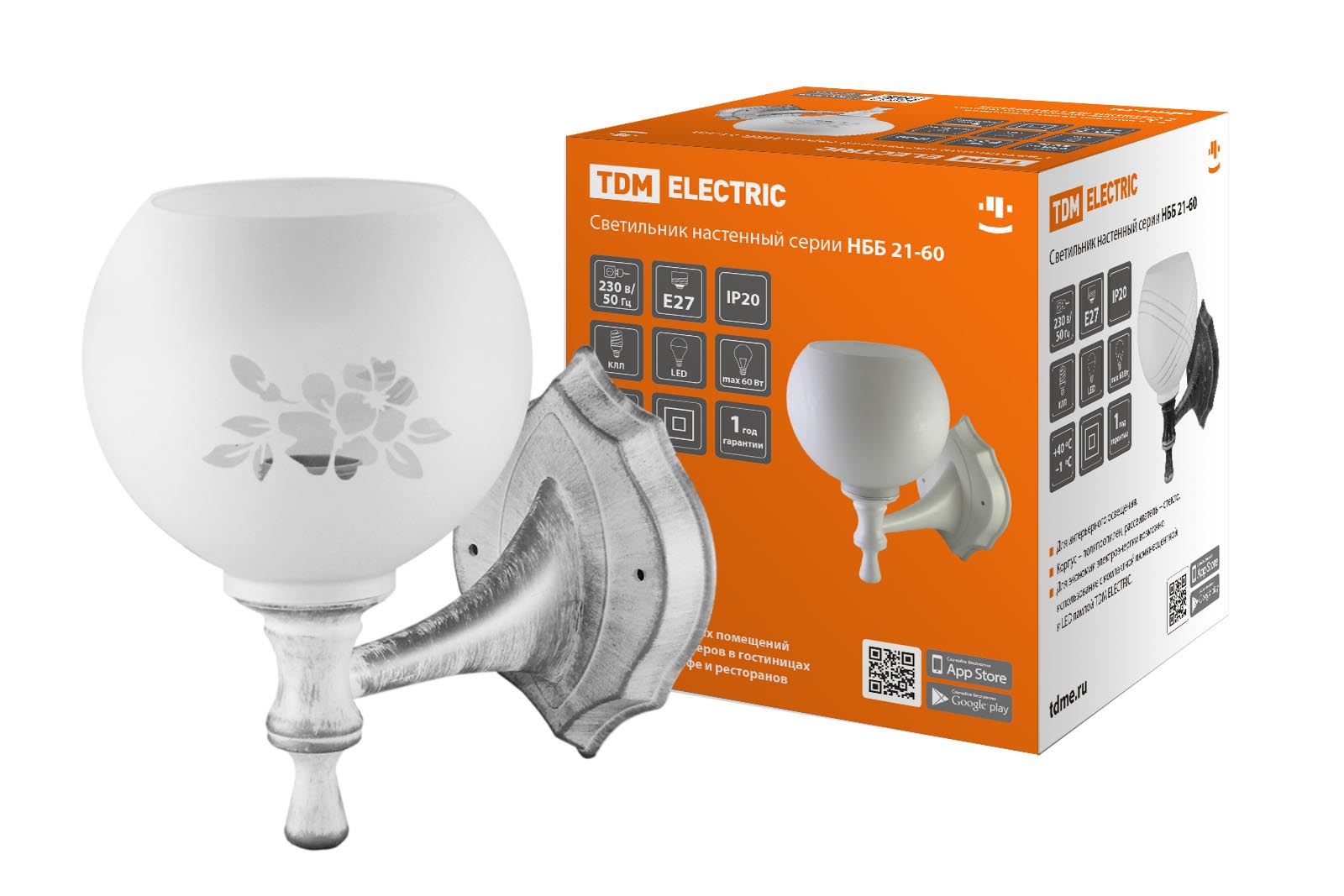 Светильник TDM ELECTRIC НББ 21-60-1321 УХЛ4 (белый под серебро, плафон полушар "цветы")