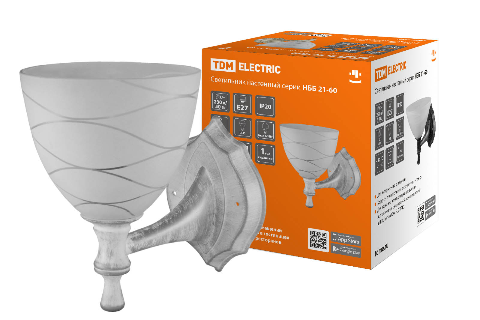 Светильник TDM ELECTRIC НББ 21-60-1411 УХЛ4 (белый под серебро, плафон конус "линии")