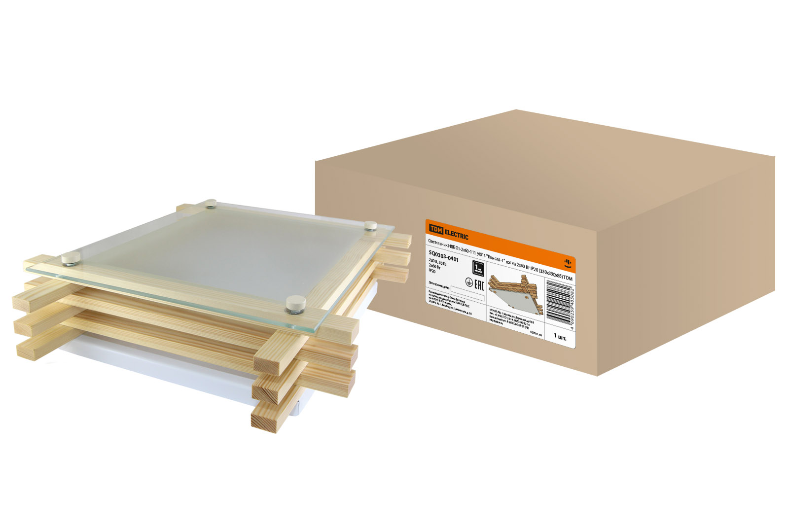 Светильник TDM ELECTRIC НПБ 01-2х60-111 УХЛ4 "Бонсай-1" сосна 2х60Вт IP20 (330х330х85)