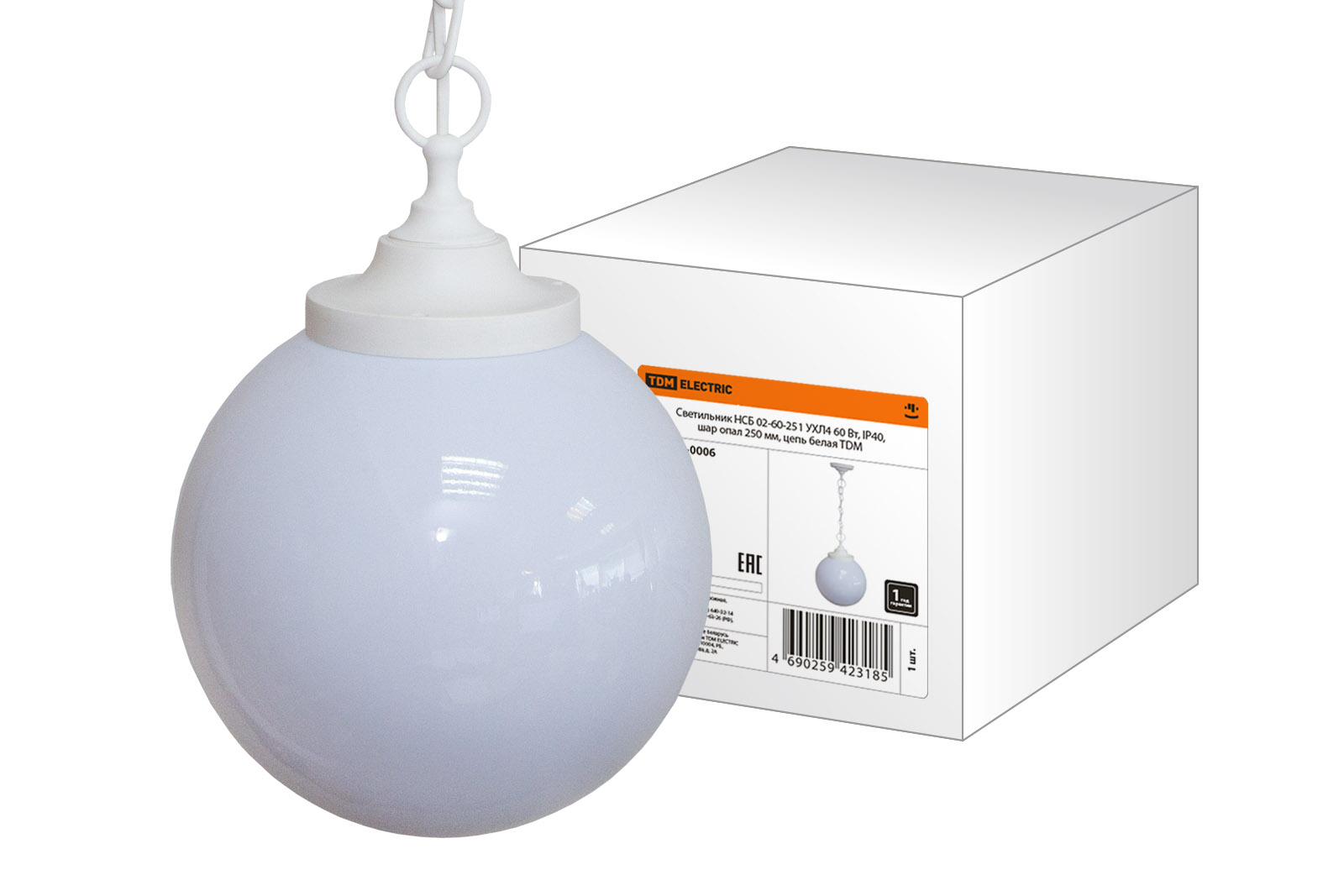 Светильник TDM ELECTRIC НСБ 02-60-251 УХЛ4 60 Вт, IP40, шар опал 250 мм, цепь белая