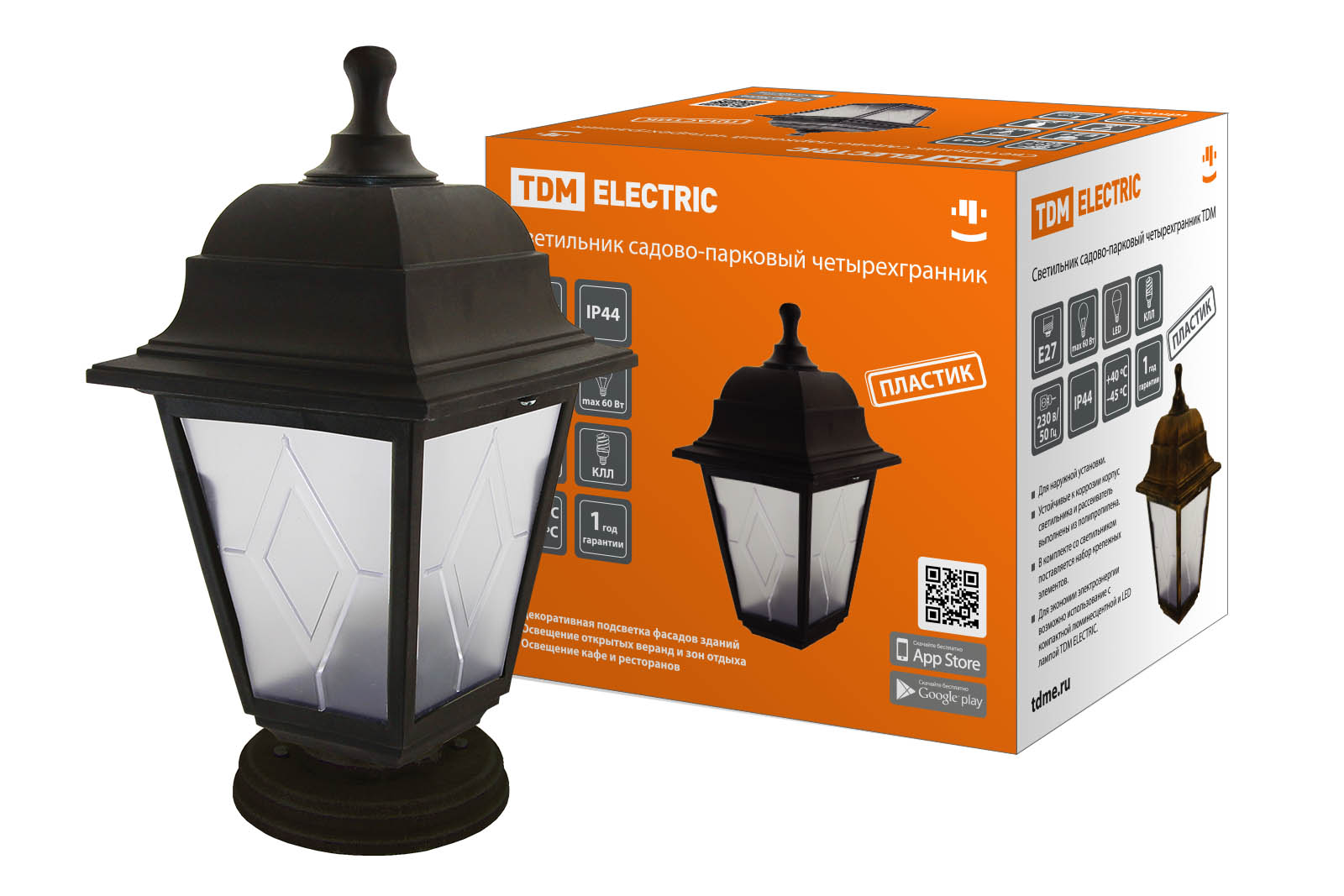 Светильник TDM ELECTRIC садово-парковый НТУ 04-60-001 четырехгр., напольный, пластик, расс.пластик, черный