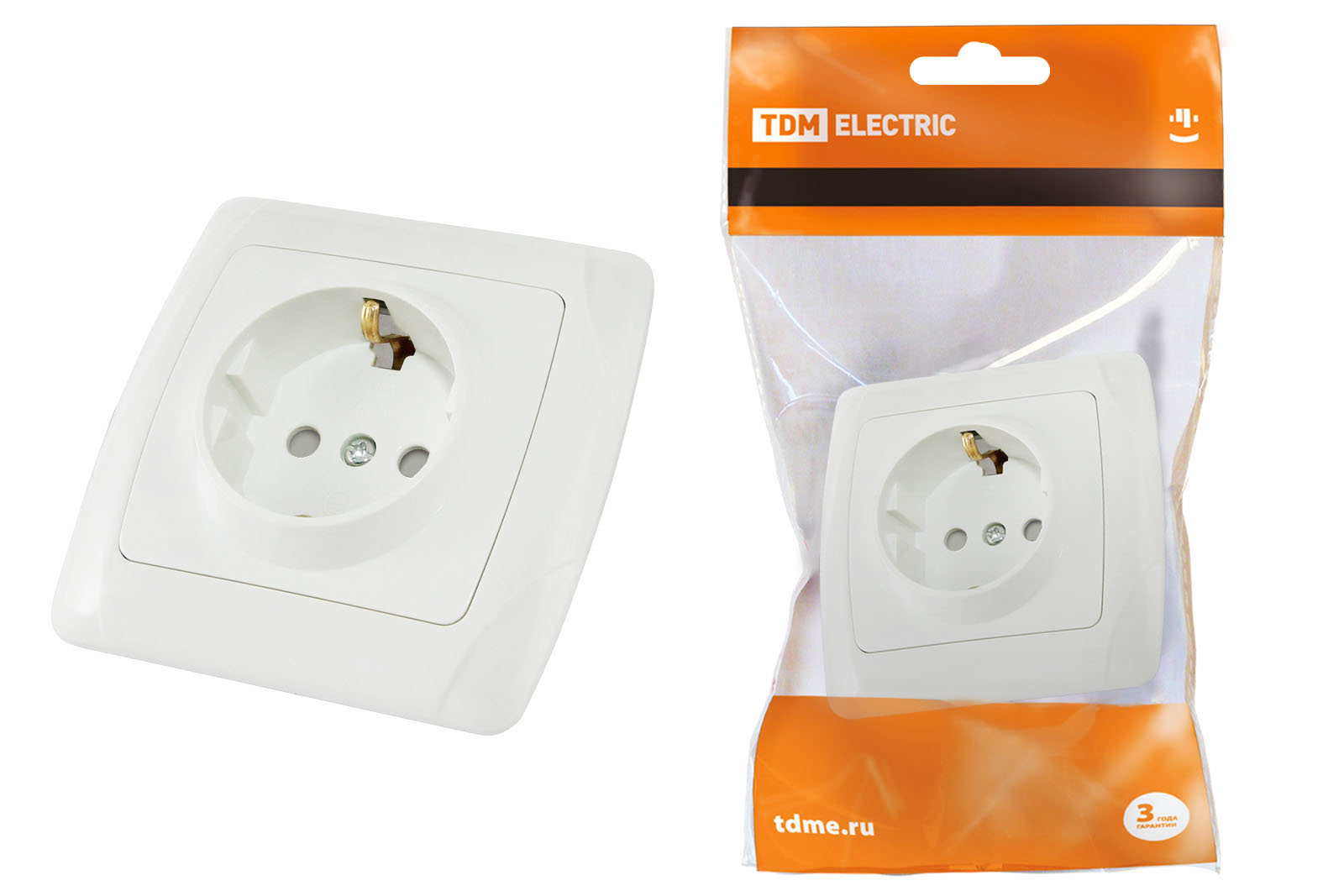 Розетка TDM ELECTRIC Онега 2П+З 16А 250В с защ. шт. белая