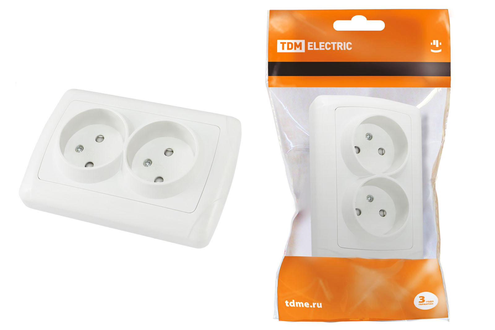 Розетка TDM ELECTRIC Онега двойная 2П 10А 250В с защ. шт. белая
