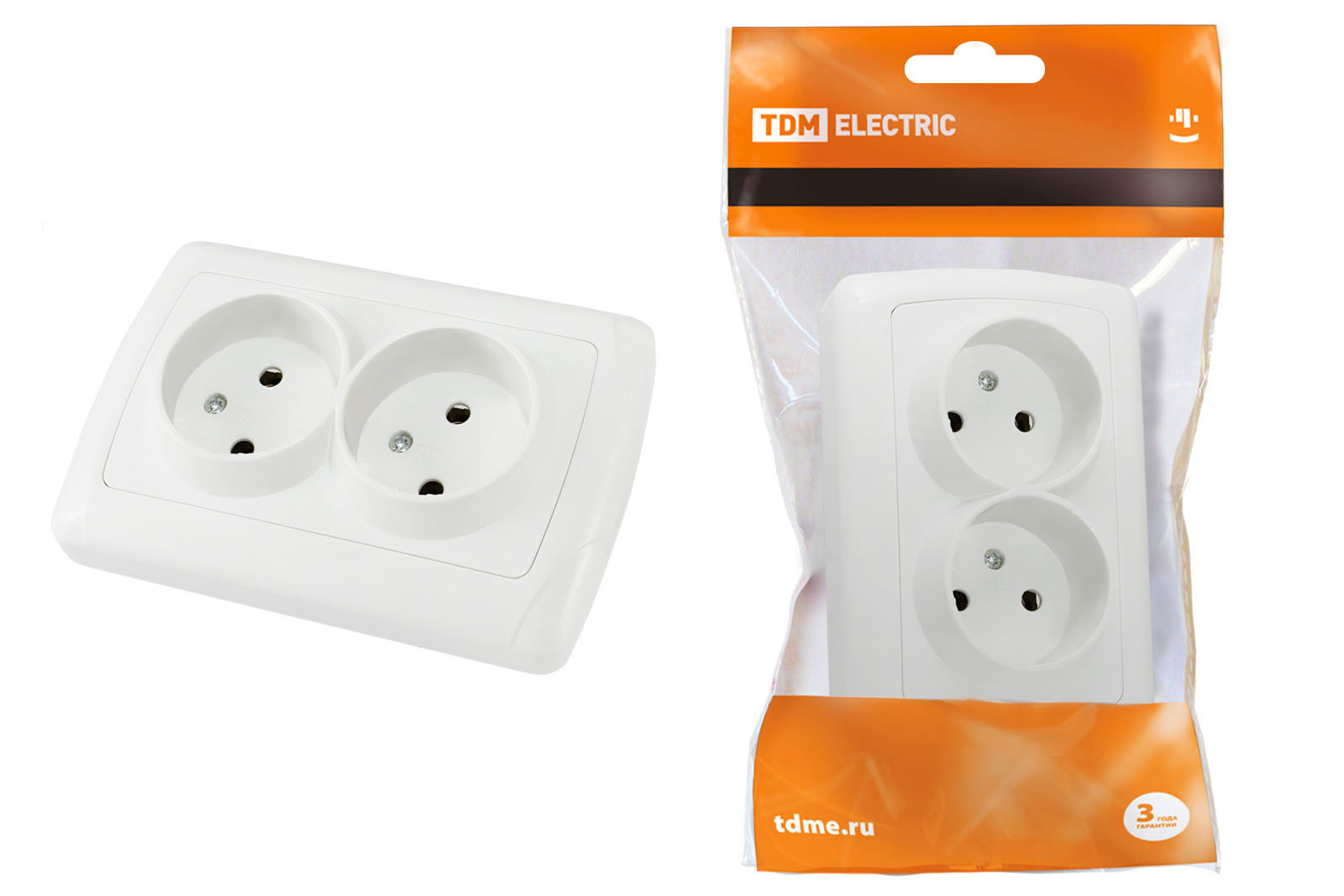Розетка TDM ELECTRIC Онега двойная 2П 10А 250В белая