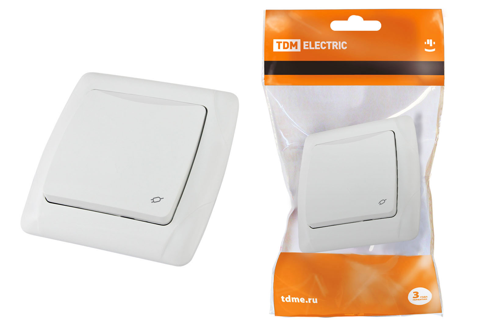 Розетка TDM ELECTRIC Онега с крышкой 2П+З 16А 250В IP44 белая