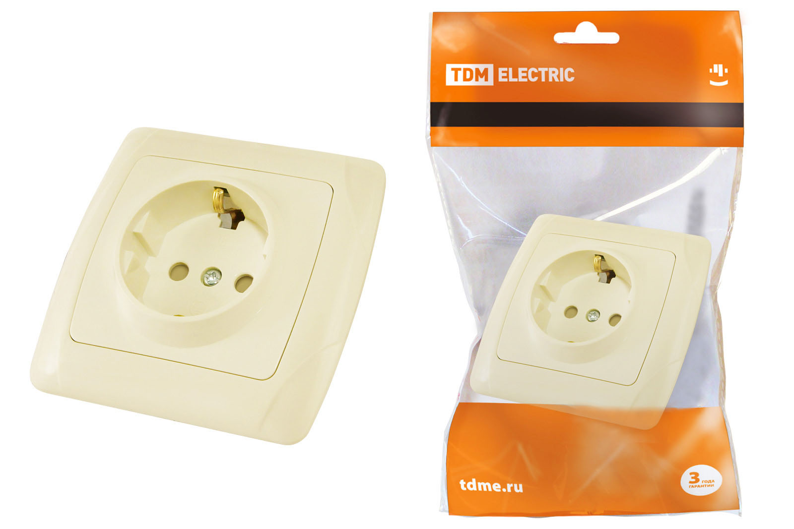 Розетка TDM ELECTRIC Онега 2П+З 16А 250В с защ. шт. сл. кость