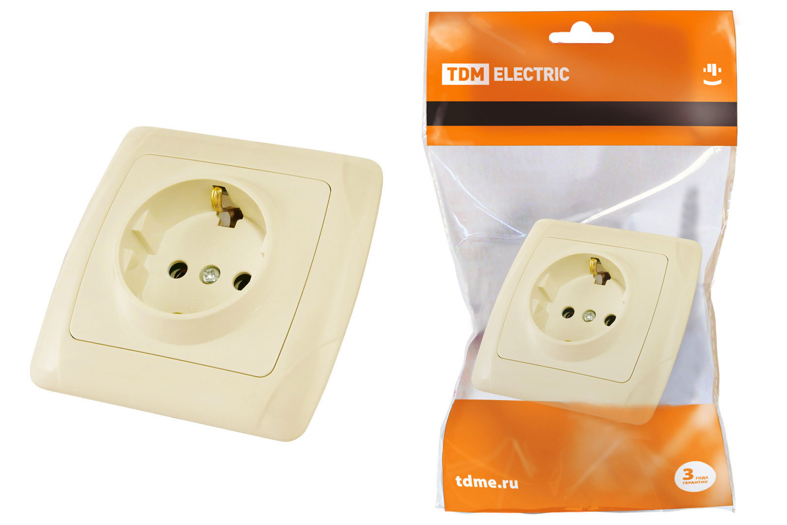 Розетка TDM ELECTRIC Онега 2П+З 16А 250В сл. кость
