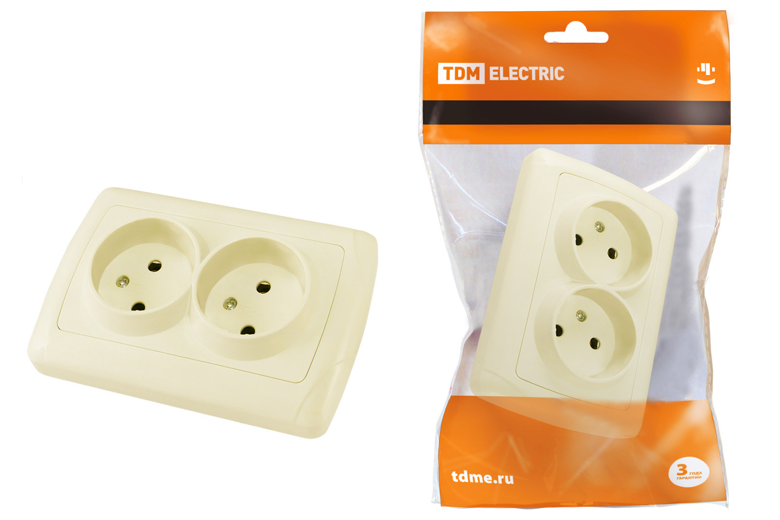 Розетка TDM ELECTRIC Онега двойная 2П 10А 250В сл. кость