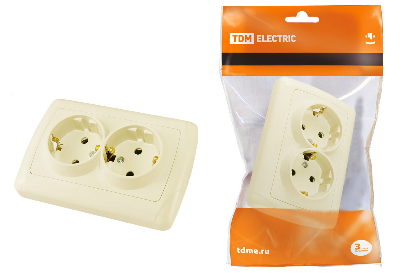 Розетка TDM ELECTRIC Онега двойная 2П+3 16А 250В сл. кость