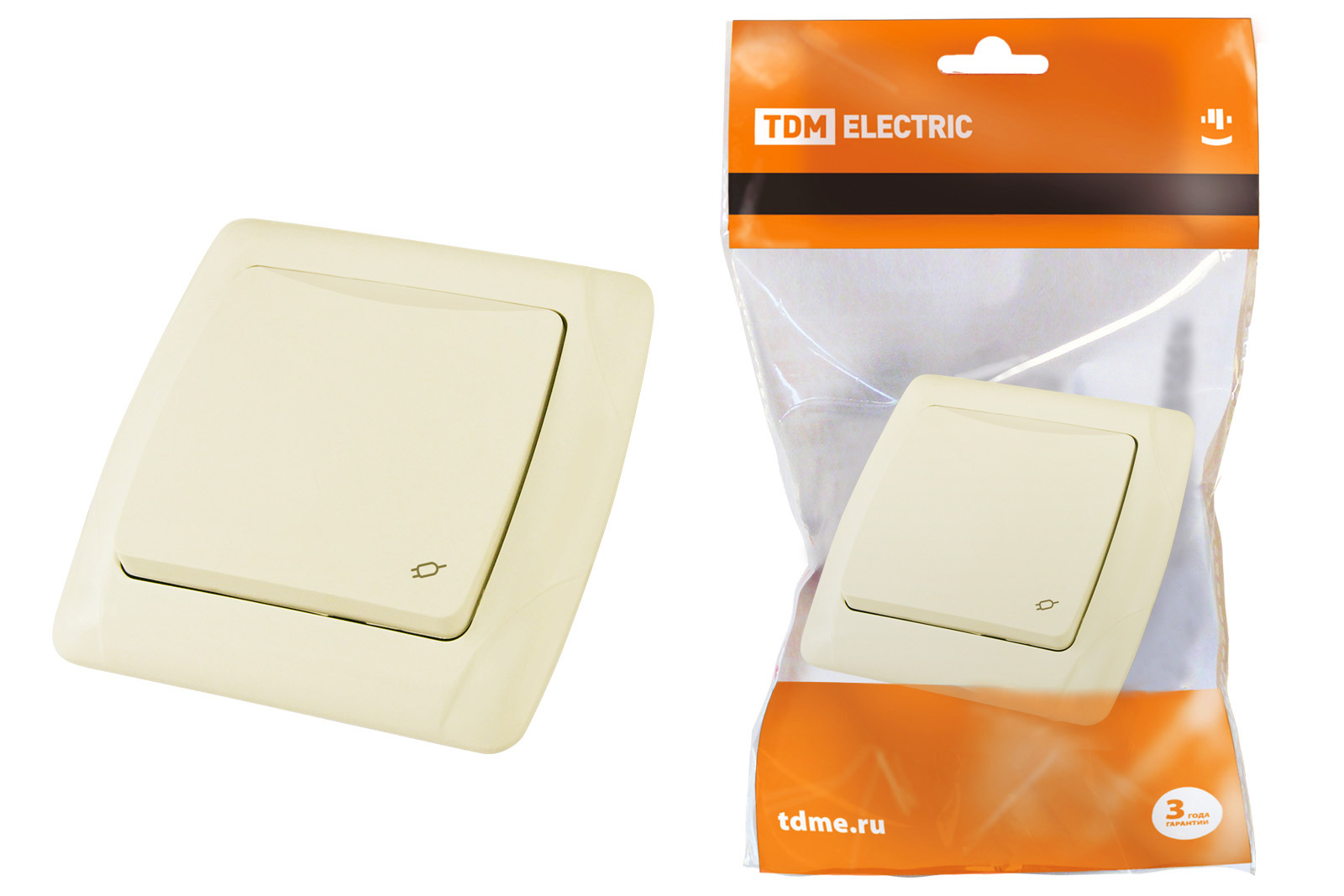 Розетка TDM ELECTRIC Онега с крышкой 2П+З 16А 250В IP44 сл. кость
