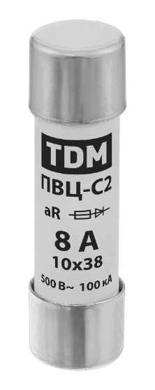 Плавкая вставка TDM ПВЦ-С2 10х38 aR (быстродействующая) 8А