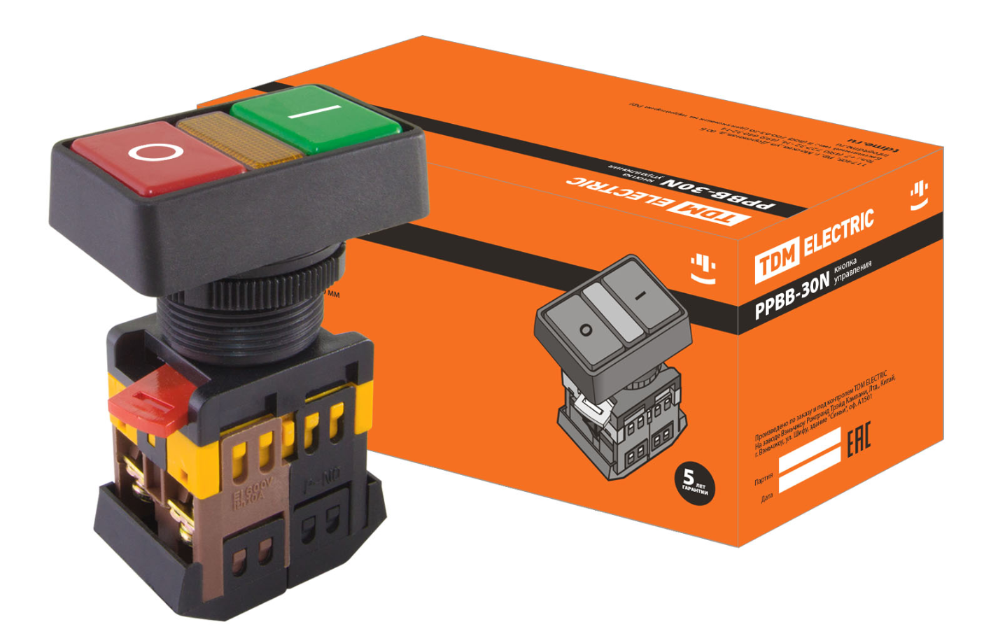 Кнопка РPВВ-30N "I-0" d30мм неон/230В 1з+1р TDM