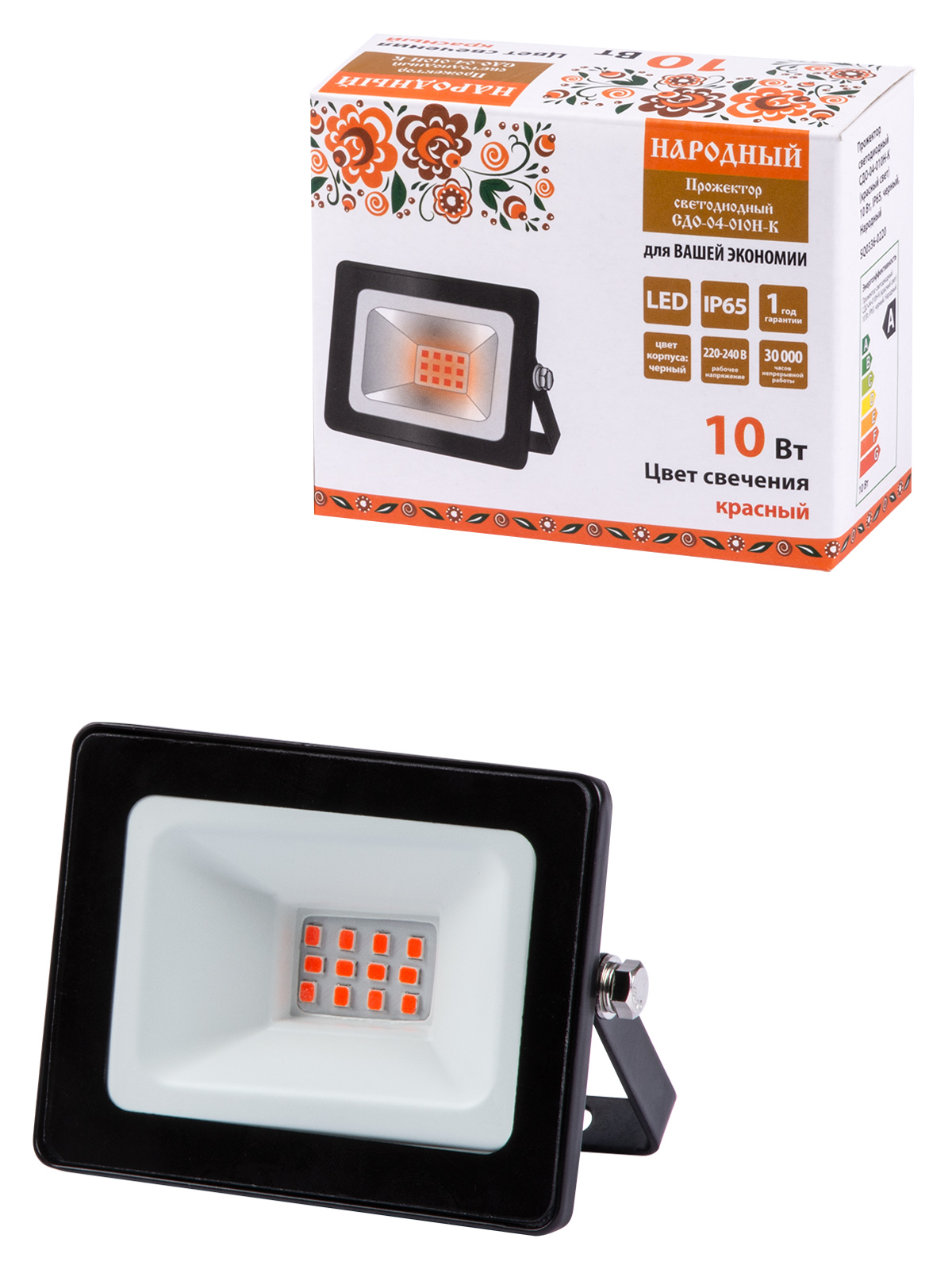 Прожектор светодиодный TDM ELECTRIC СДО-04-010Н-К красный 10 Вт IP65 черный Народный купить с доставкой по РФ