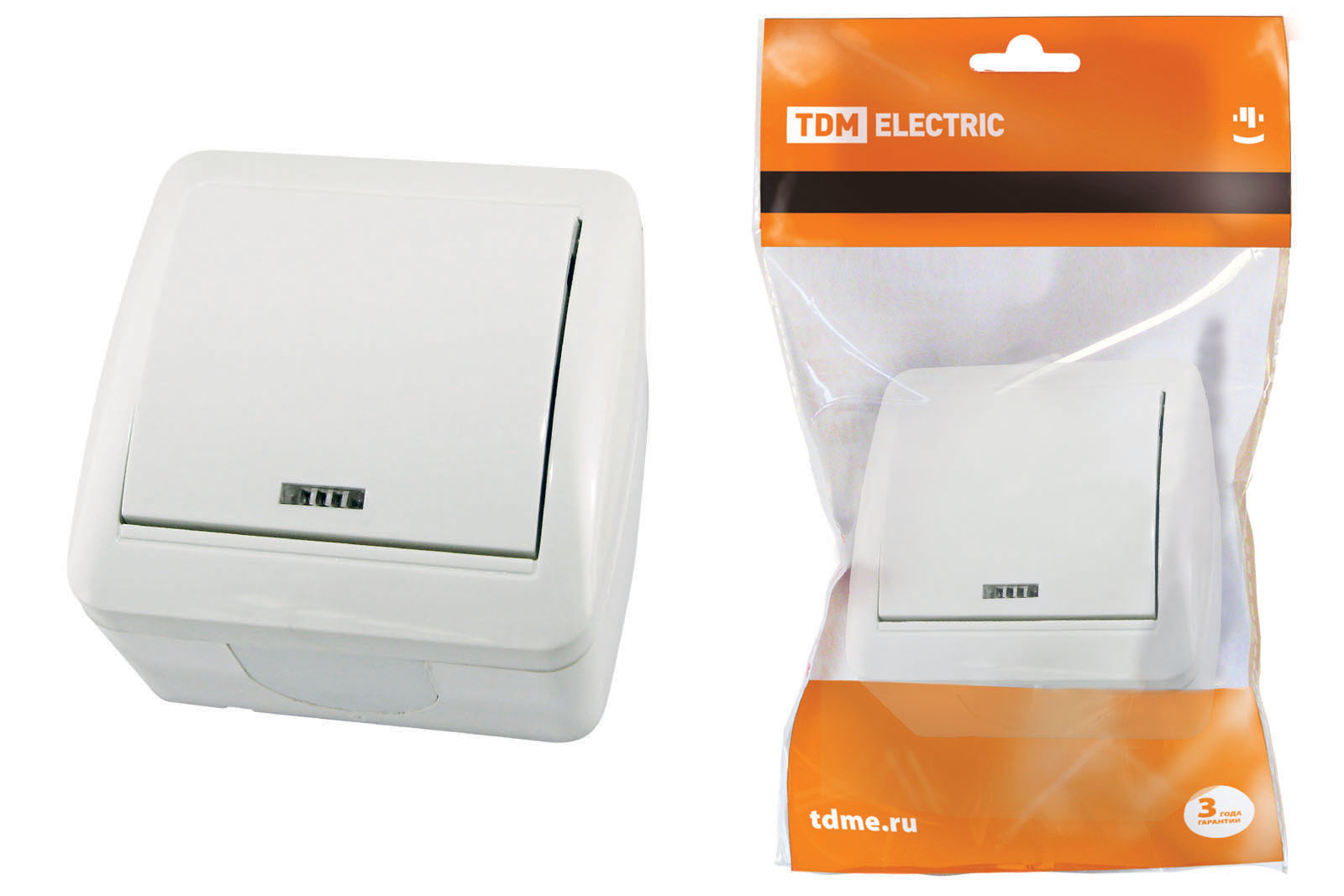 Выключатель 1-кл открытой установки с подсветкой TDM ELECTRIC "Селигер" IP44 10А белый