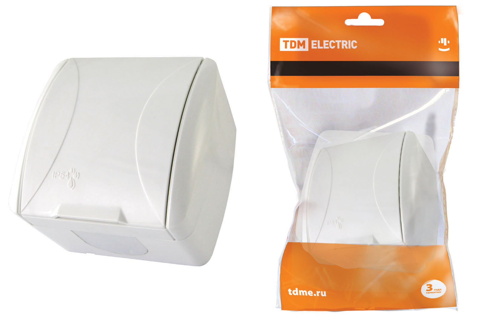 Розетка TDM ELECTRIC Селигер 2П+З открытой установки IP54 16А с крышкой белая