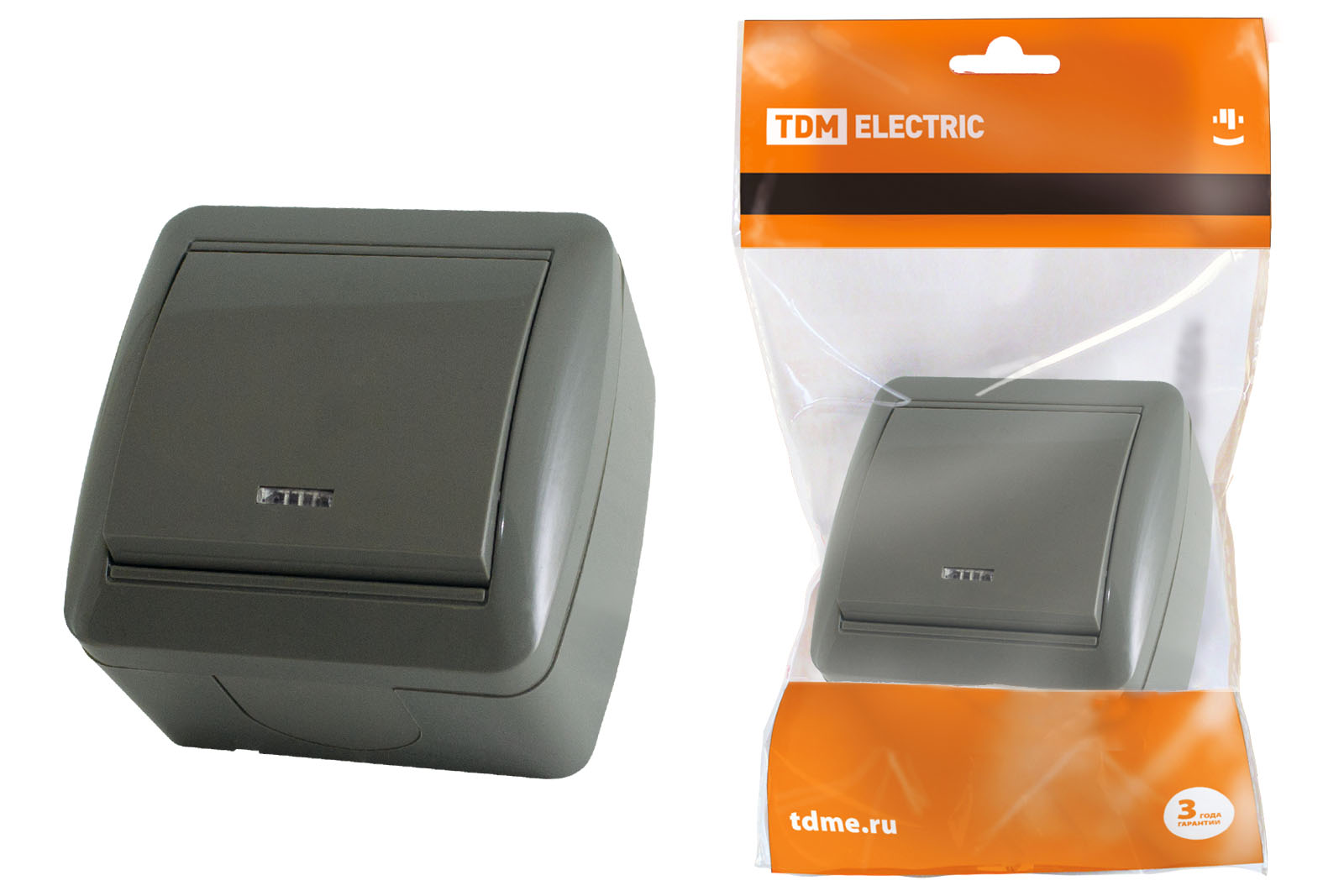 Выключатель 1-кл открытой установки с подсветкой TDM ELECTRIC "Селигер" IP44 10А серый купить с доставкой по РФ