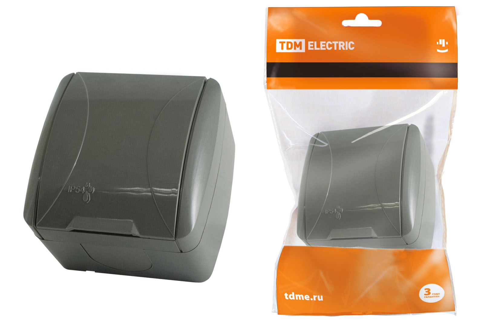 Розетка TDM ELECTRIC Селигер 2П+3 открытой установки IP54 16А с крышкой серая купить с доставкой по РФ