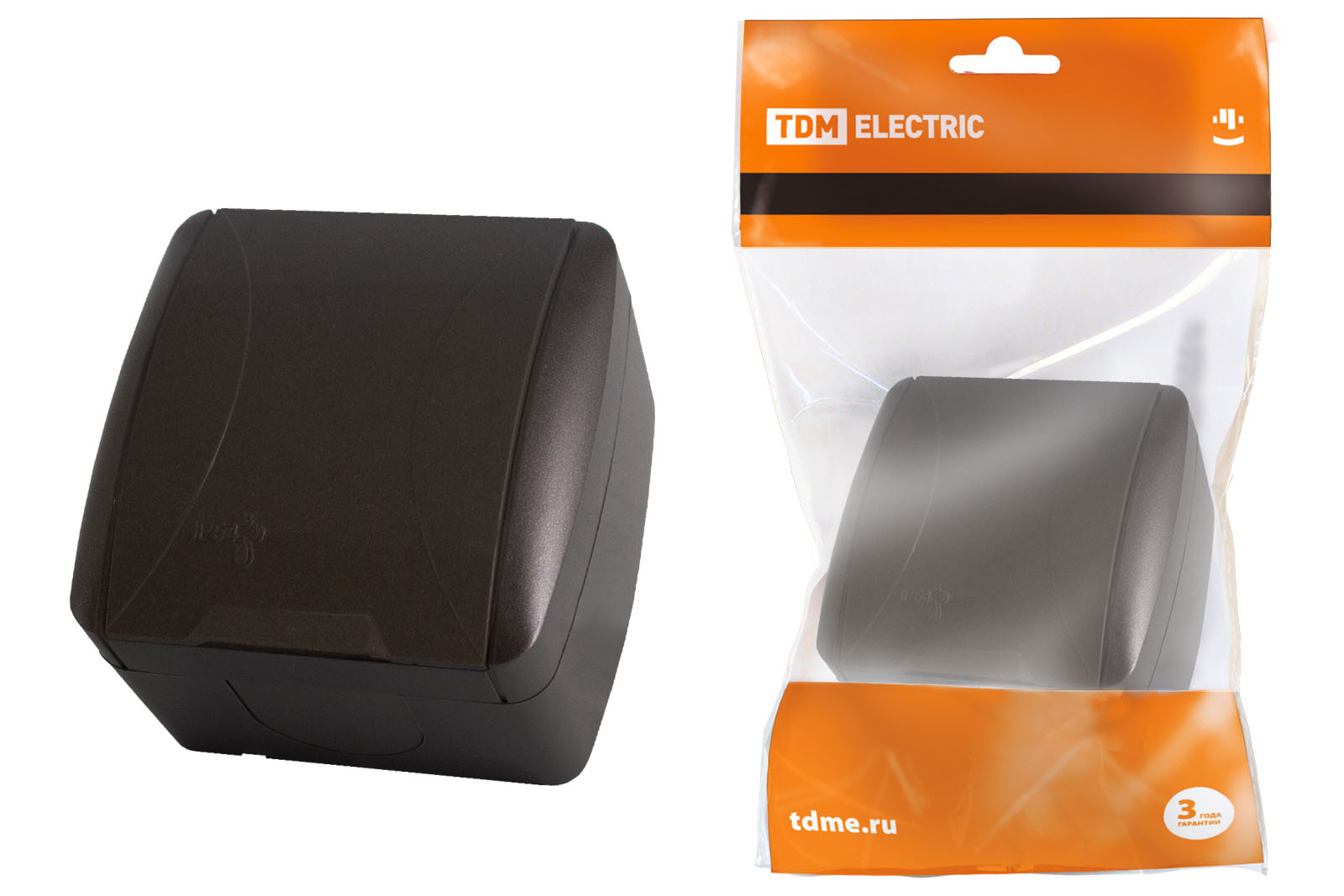Розетка TDM ELECTRIC Селигер 2П+3 открытой установки IP54 16А с крышкой шоколад
