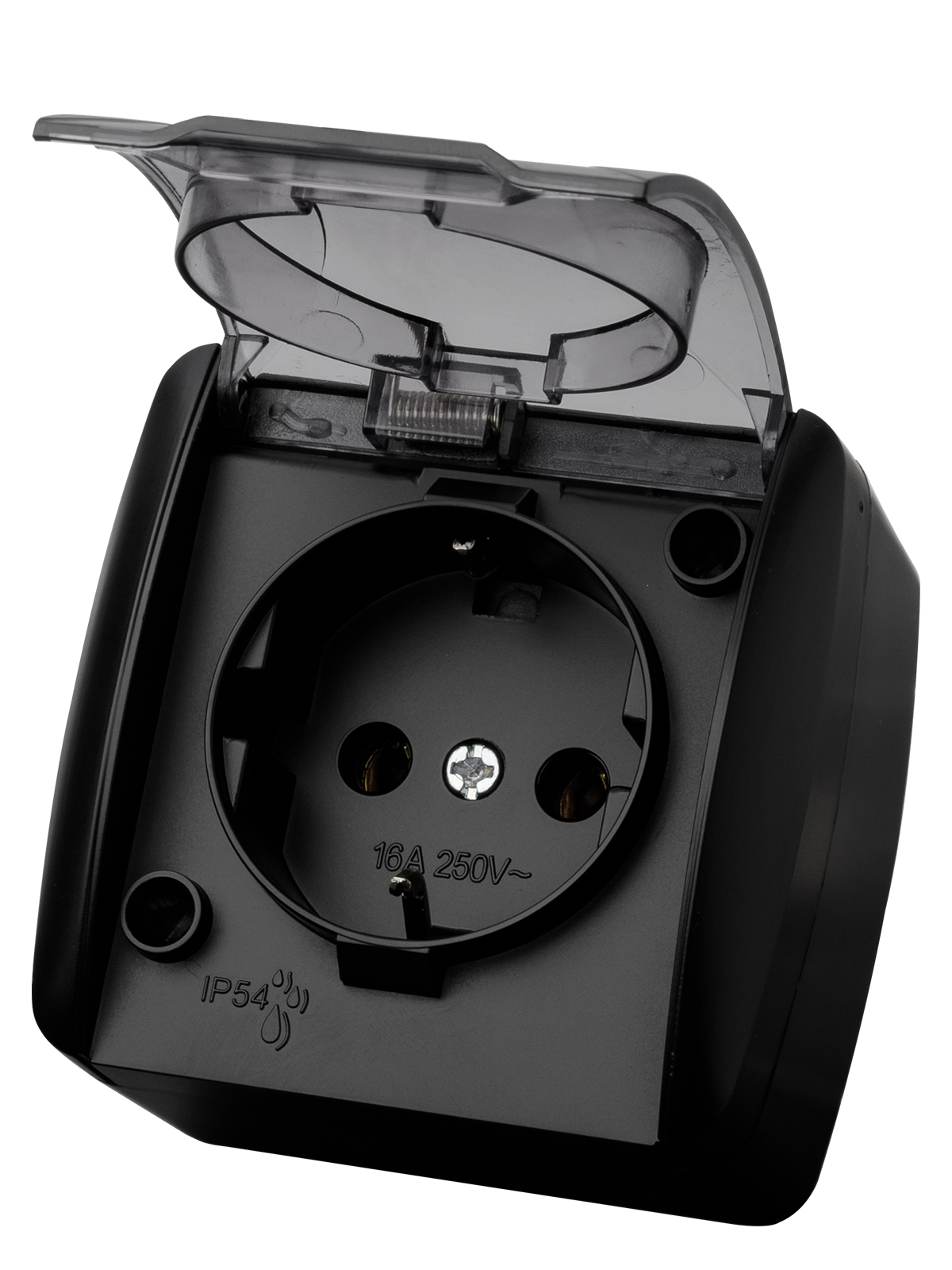 Розетка TDM ELECTRIC Селигер 2П+3 открытой установки IP54 16А с прозрачной крышкой графит