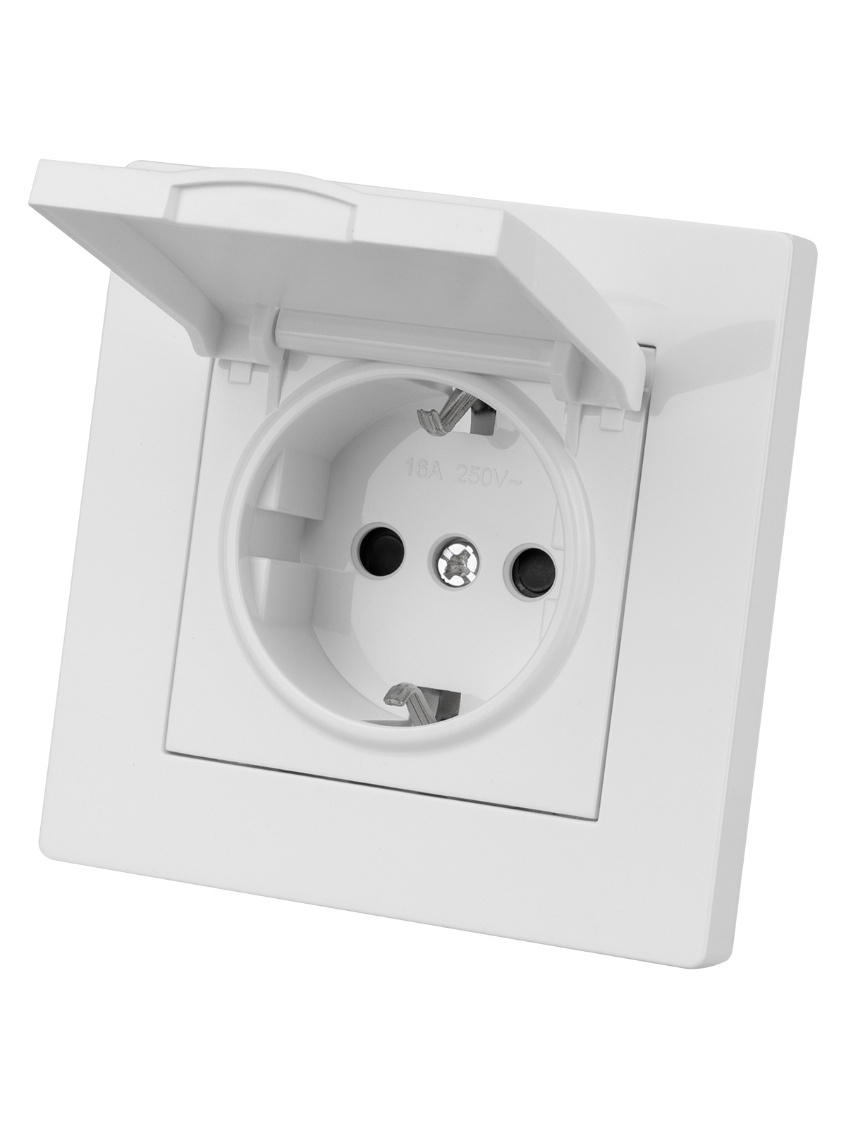 Розетка TDM ELECTRIC Сенеж 2П+З 16А 250В IP44 с защ. шт. с крышкой белая