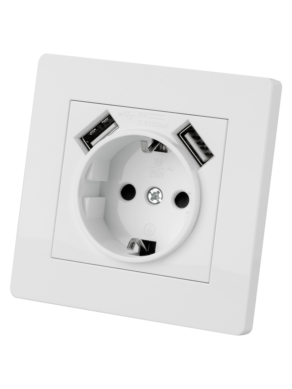 Розетка TDM ELECTRIC Сенеж 2П+З 16А 250В + 2 USB порта 2,1А 5В белая