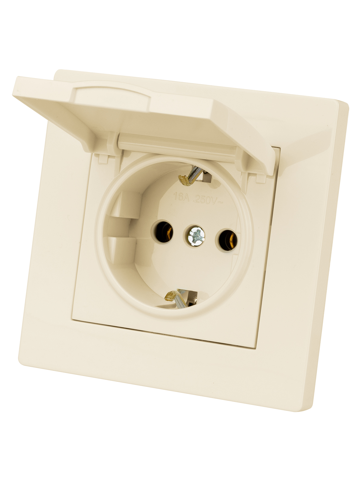 Розетка TDM ELECTRIC Сенеж 2П+З 16А 250В IP44 с крышкой сл. кость