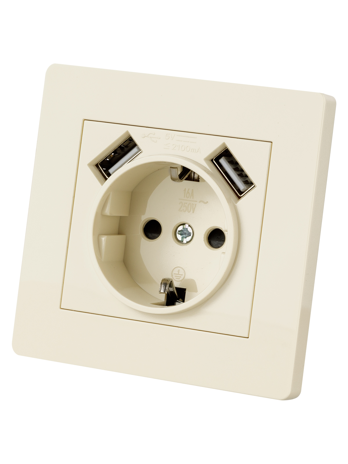 Розетка TDM ELECTRIC Сенеж 2П+З 16А 250В + 2 USB порта 2,1А 5В сл. кость