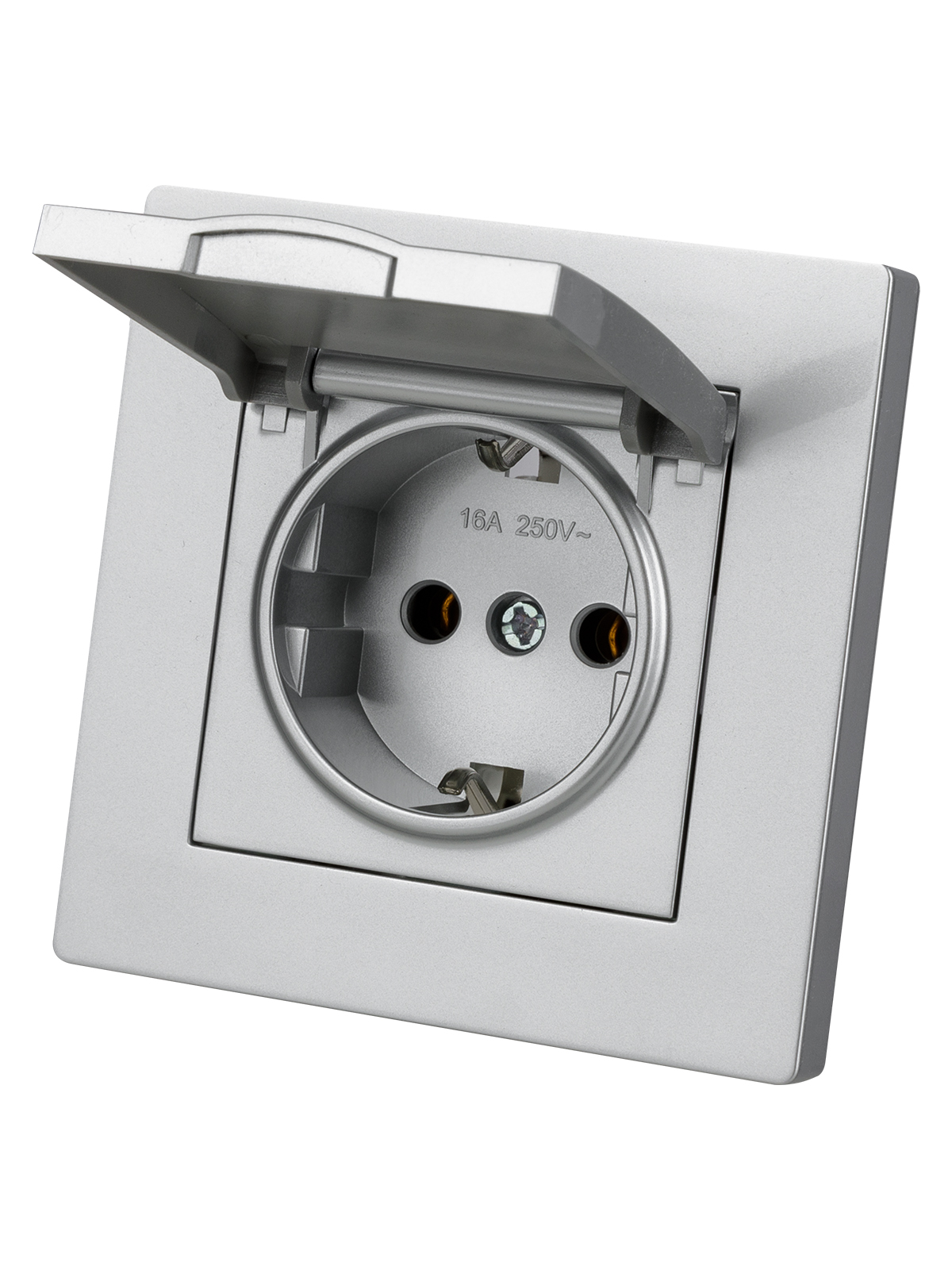 Розетка TDM ELECTRIC Сенеж 2П+З 16А 250В IP44 с крышкой серебр. металлик купить с доставкой по РФ