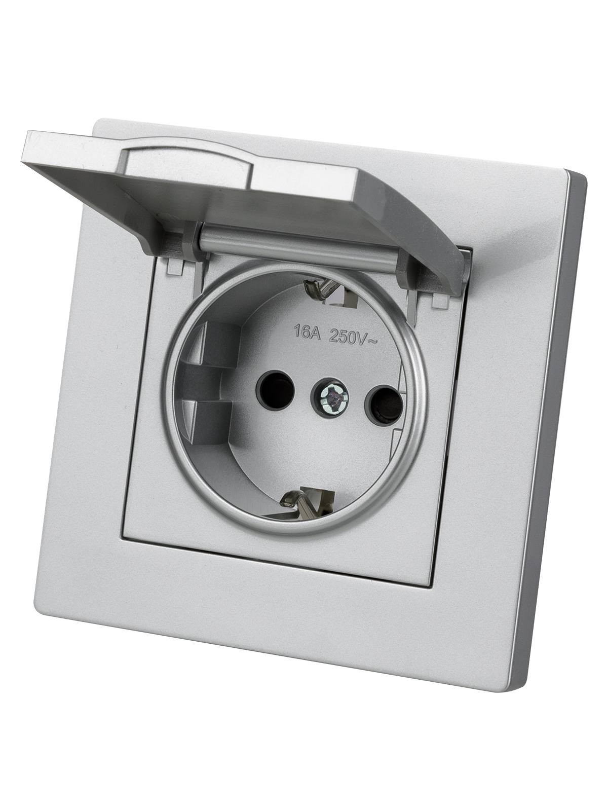 Розетка TDM ELECTRIC Сенеж 2П+З 16А 250В IP44 с защ. шт. с крышкой серебр. металлик купить с доставкой по РФ