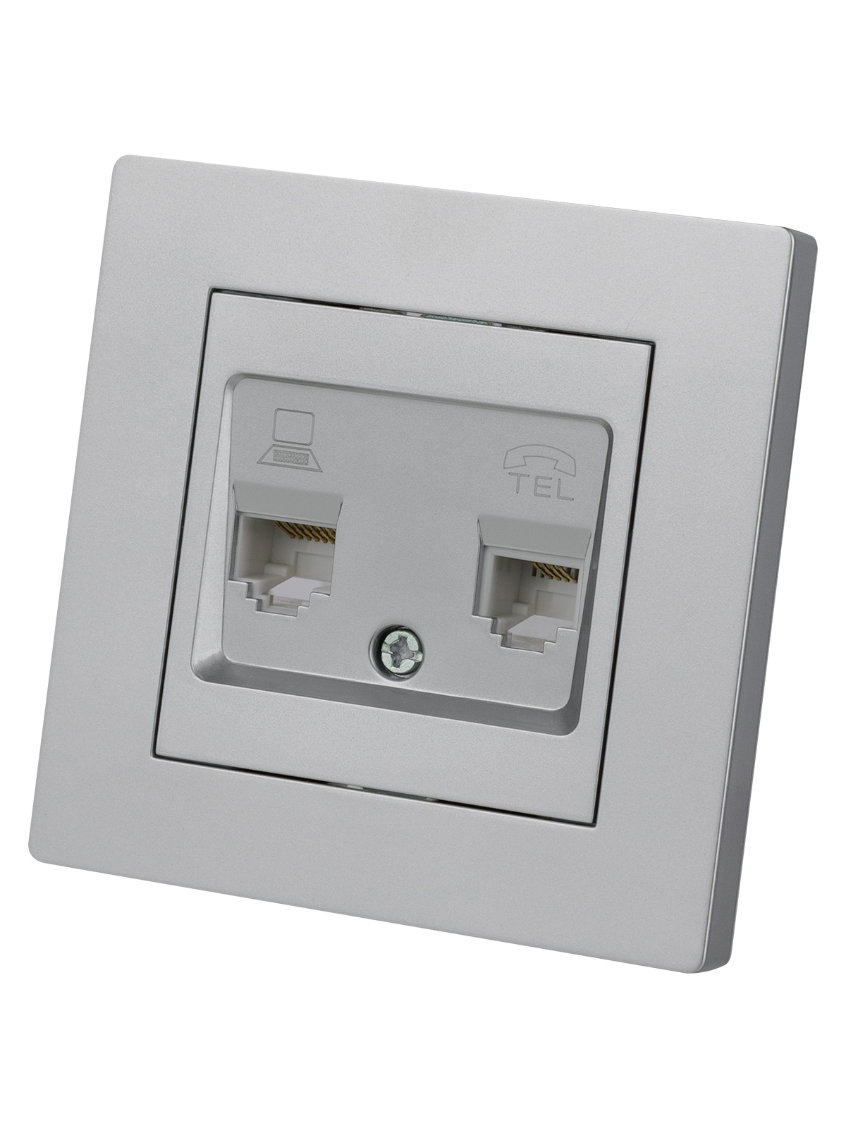 Розетка TDM ELECTRIC Сенеж телефонная RJ11 + компьютерная RJ45 серебр. металлик купить с доставкой по РФ