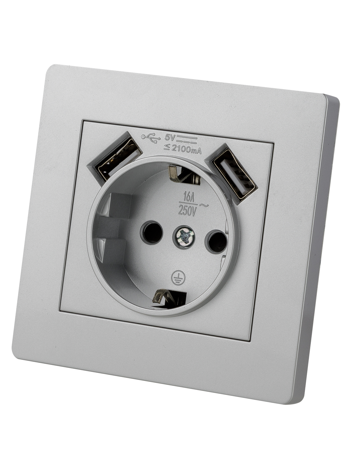 Розетка TDM ELECTRIC Сенеж 2П+З 16А 250В + 2 USB порта 2,1А 5В серебр. металлик купить с доставкой по РФ
