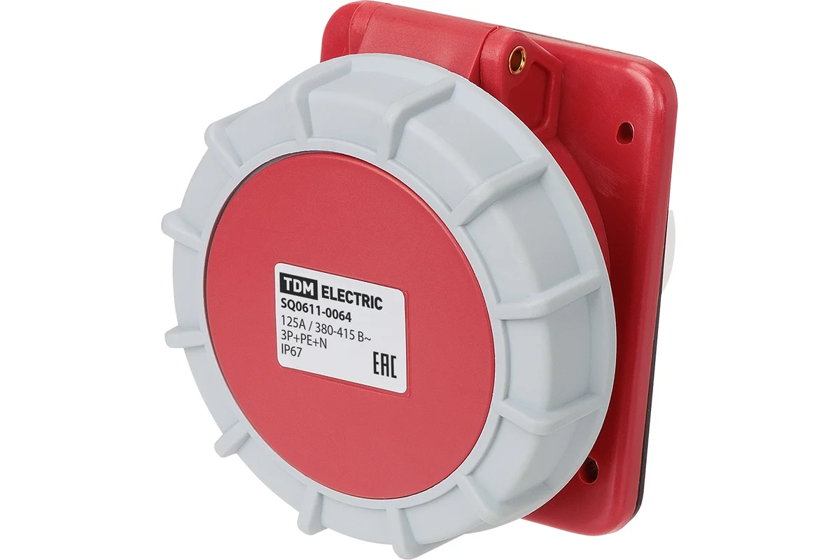 Розетка скрытой установки угловая IP67 125А 3Р+РЕ+N 380В TDM
