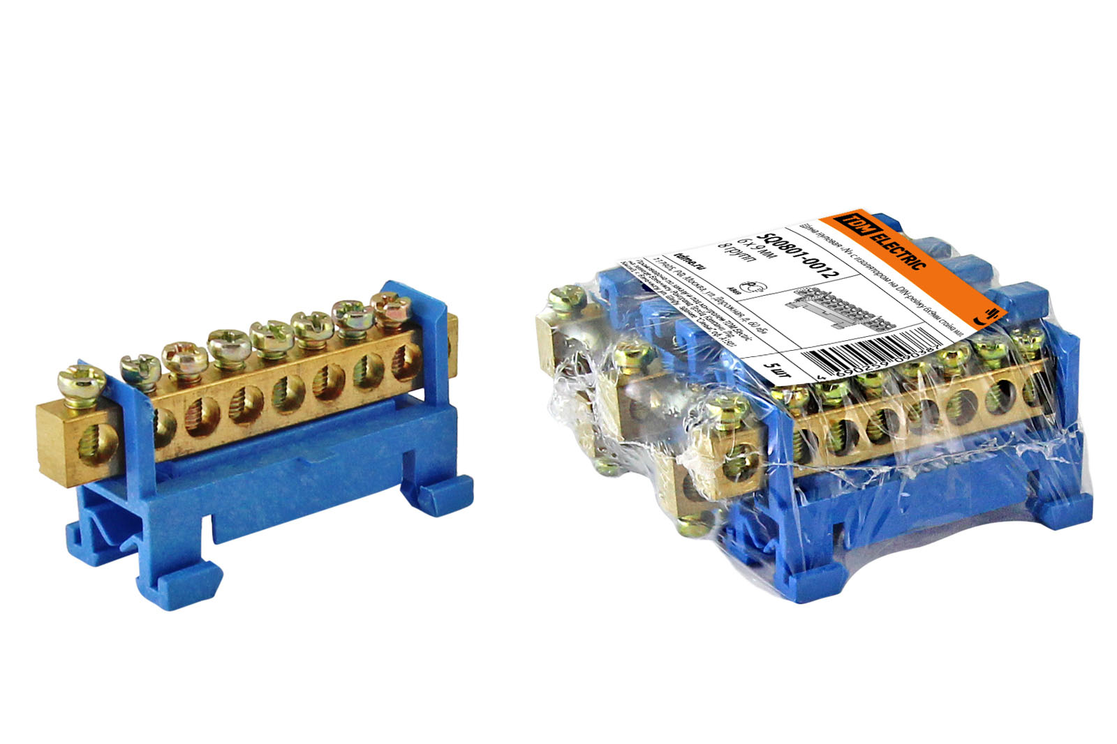 Шина TDM ELECTRIC "N" нулевая с изолятором на DIN-рейку 6x9мм стойка 8 групп