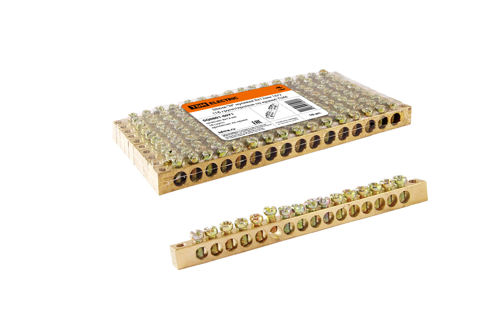 Шина TDM ELECTRIC "N" нулевая 8x12мм 16/2 (16 групп/крепеж по краям)