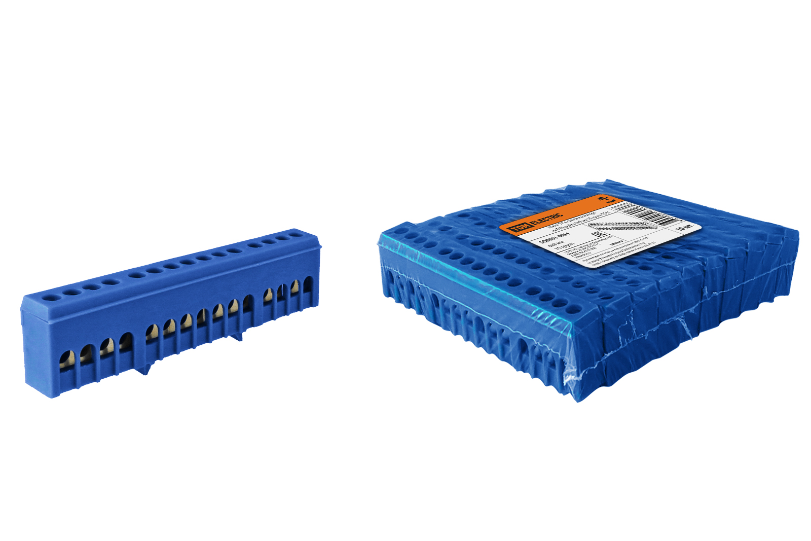 Шина TDM ELECTRIC "N" нулевая в синем изоляторе на DIN-рейку 6x9мм 15 групп