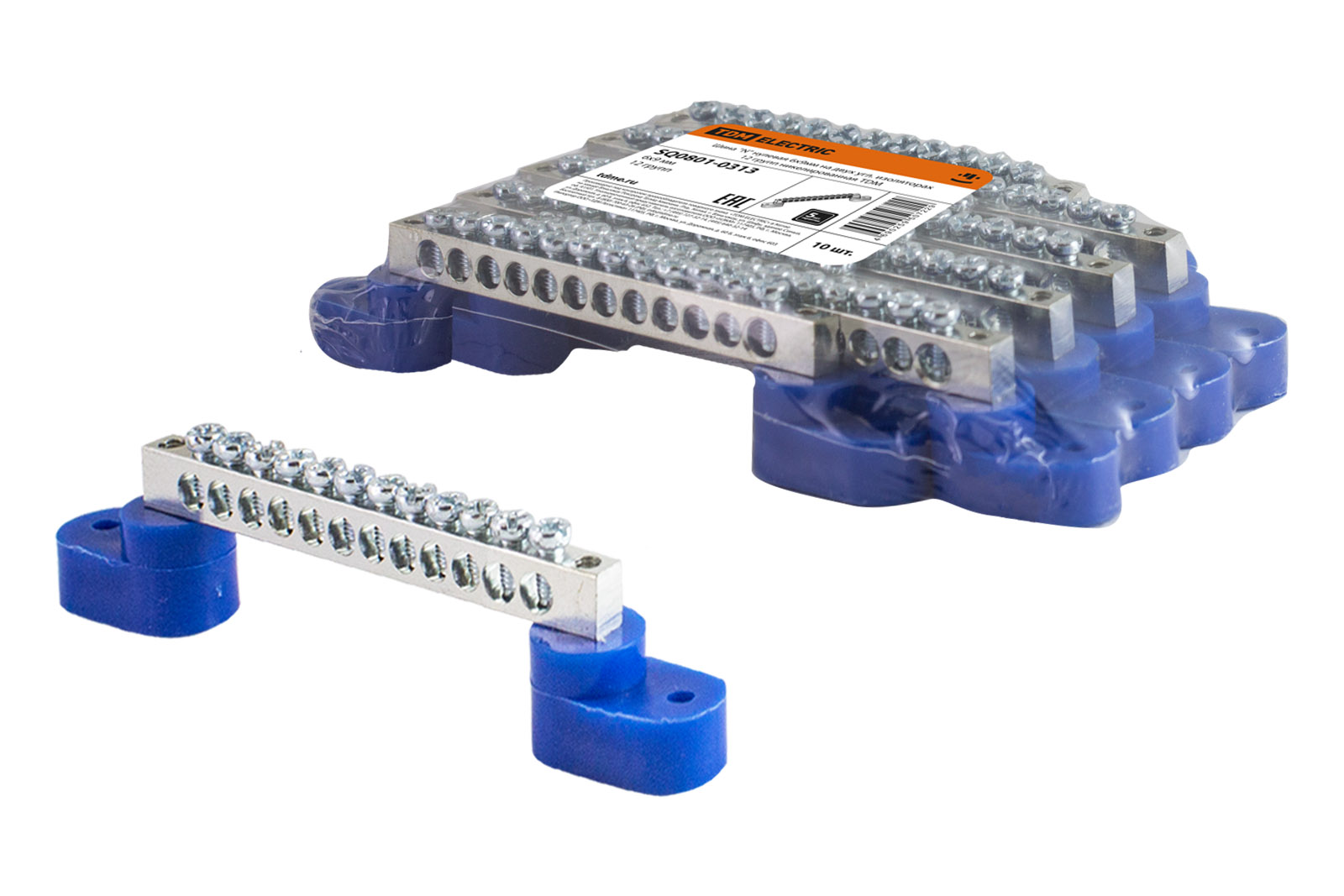 Шина TDM ELECTRIC "N" нулевая 6х9мм на двух угл. изоляторах 12 групп никелированная
