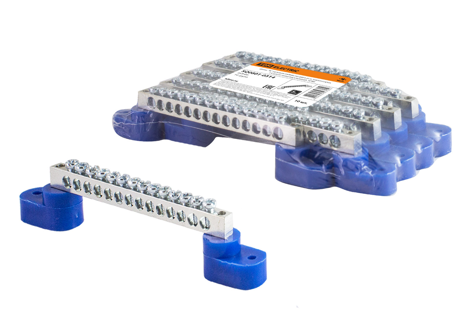 Шина TDM ELECTRIC "N" нулевая 6х9мм на двух угл. изоляторах 14 групп никелированная