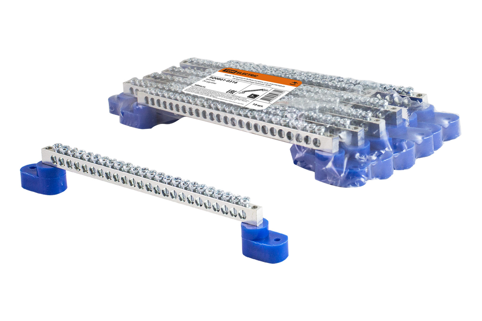 Шина TDM ELECTRIC "N" нулевая 6х9мм на двух угл. изоляторах 24 групп никелированная