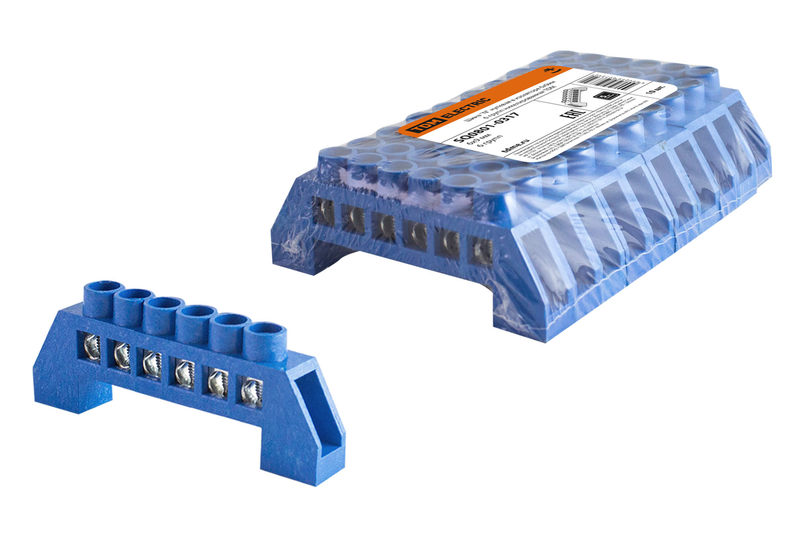 Шина TDM ELECTRIC "N" нулевая в изоляторе 6х9мм 6 групп никелированная