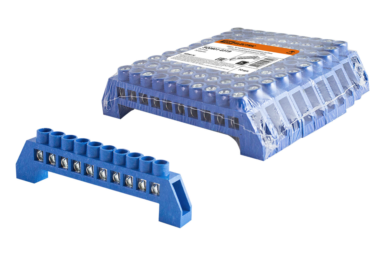 Шина TDM ELECTRIC "N" нулевая в изоляторе 6х9мм 10 групп никелированная