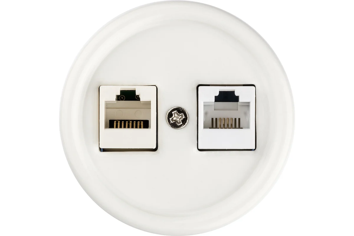 Розетка телефонная RJ11 + компьютерная RJ45 белая «Болонь» TDM