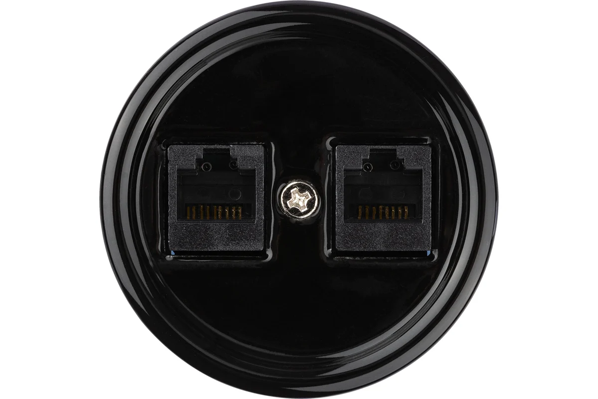 Розетка двойная компьютерная RJ45 черная «Болонь» TDM