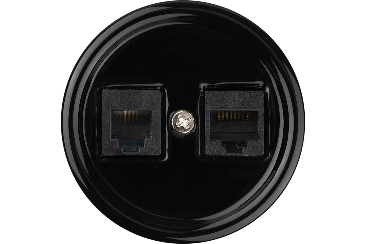 Розетка телефонная RJ11 + компьютерная RJ45 черная «Болонь» TDM