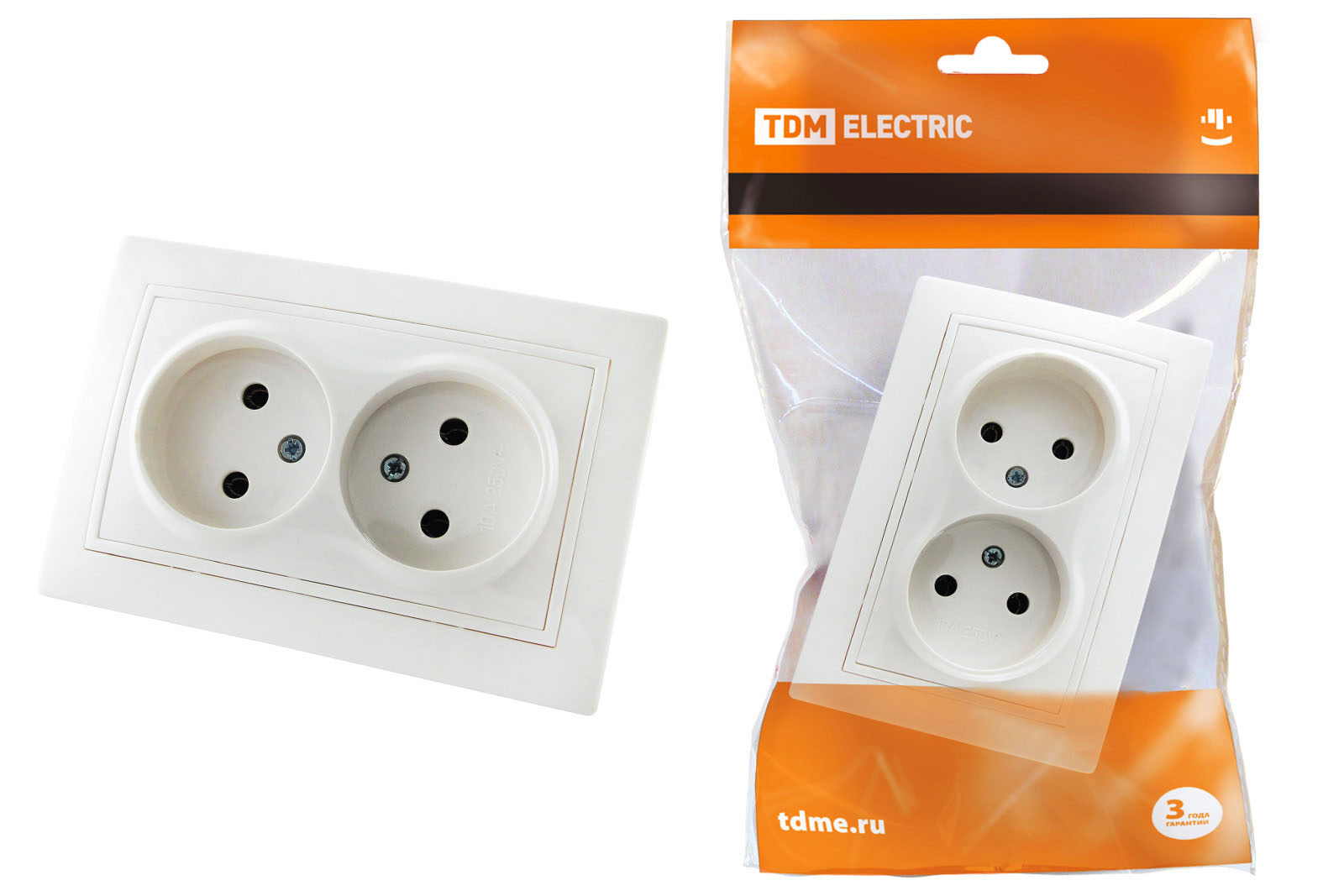 Розетка TDM ELECTRIC Таймыр двойная 2П 10А 250В бел