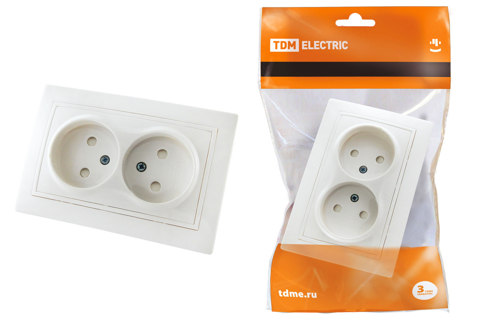 Розетка TDM ELECTRIC Таймыр двойная 2П с защ. шт. 10А 250В белая