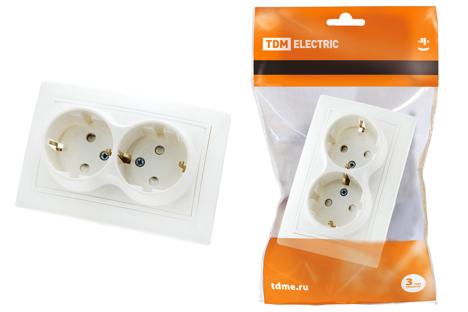 Розетка TDM ELECTRIC Таймыр двойная 2П+З с защ. шт. 16А 250В бел